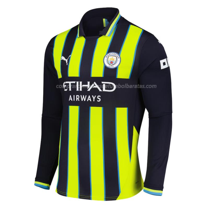 camisola manchester city manga comprida equipamento suplente 2024-25