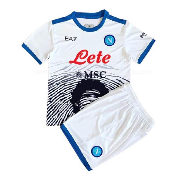 camisola napoli maradona crianças branco 2021-22