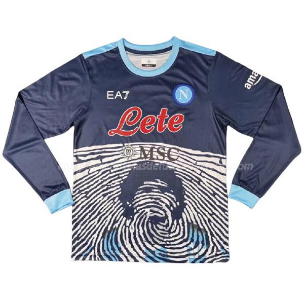 camisola napoli maradona manga comprida azul 2021-22