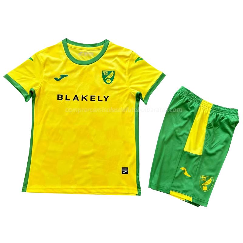 camisola norwich city crianças equipamento principal 2024-25